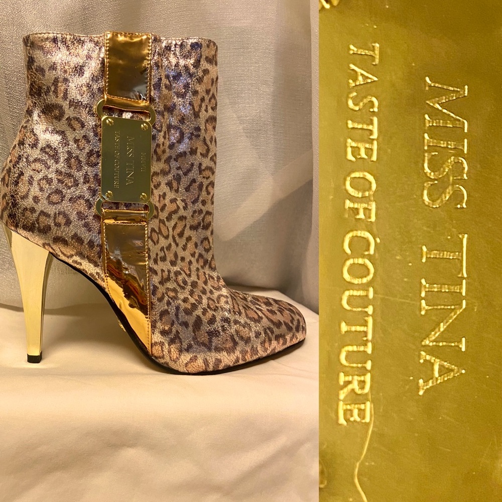 Miss Tina gold leopard booties